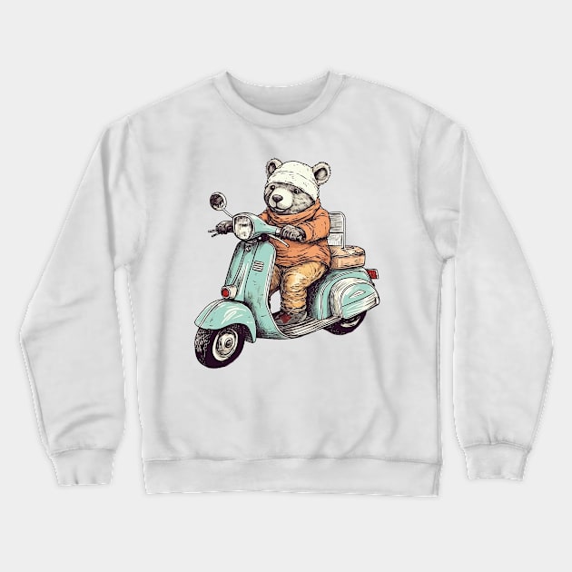 A cute teddy bear riding scooter bike Crewneck Sweatshirt by AestheticsArt81